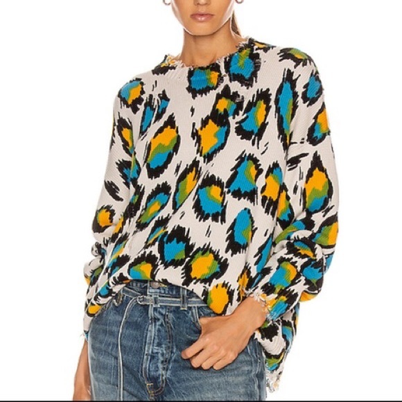 R13 Multicolor Leopard Long Sleeve Oversized Sweater Size XS